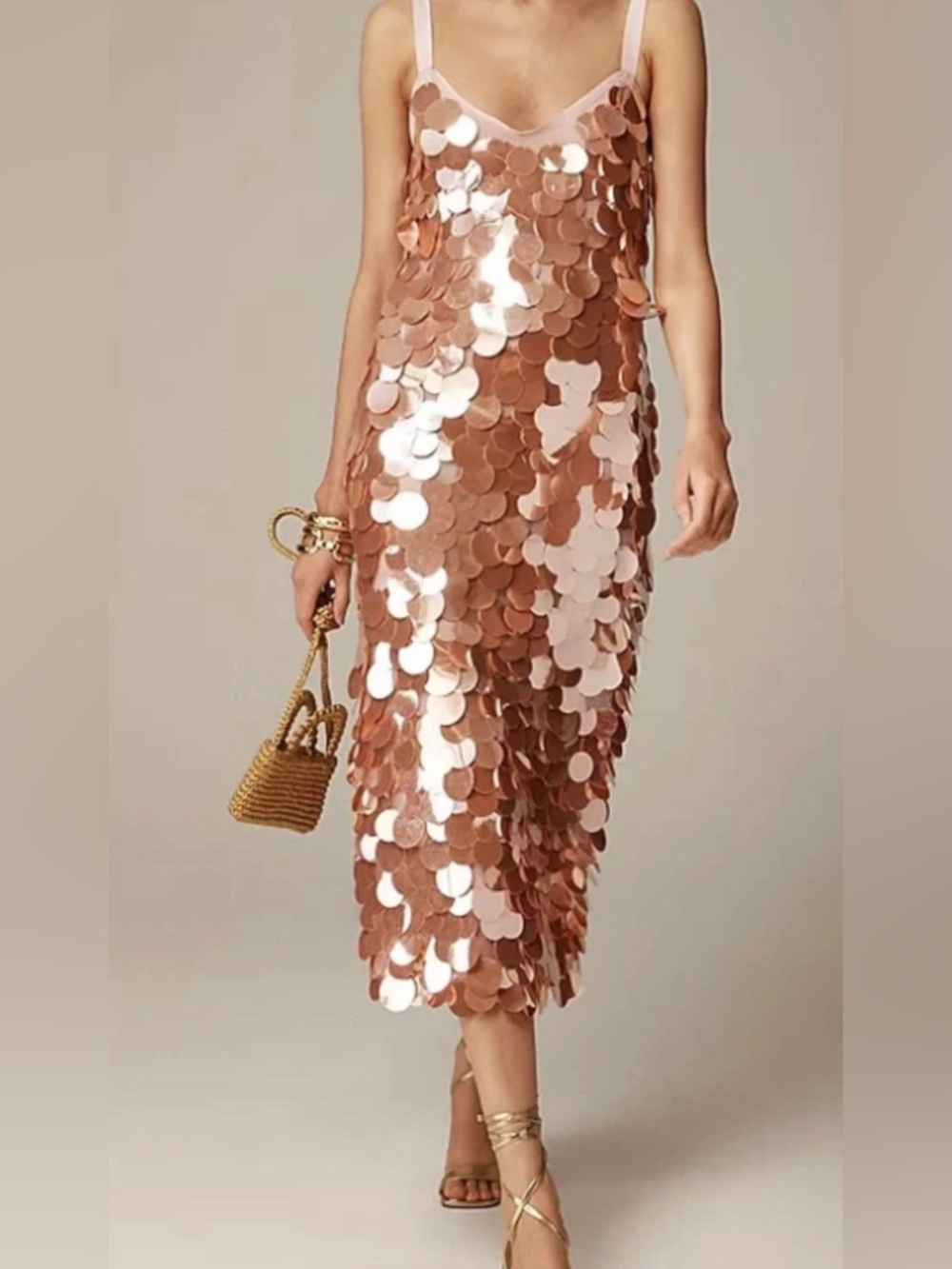 J. Crew Collection Circle Sequin Paillettes Midi Dress Peachy Pink Size 14 $450
